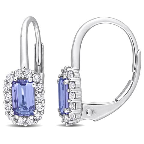 Tanzanite & White Sapphire Leverback Earrings