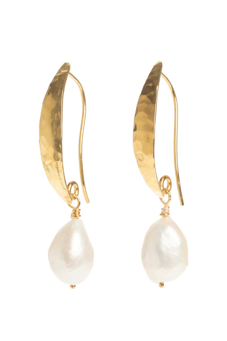 Hammered Gold Baroque Pearl Earrings, Main, color, Gold