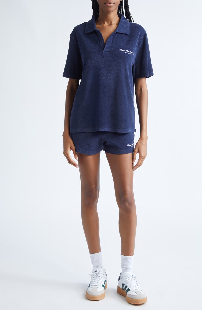 Sporty & Rich Eden Script Terry Shorts, Alternate, color, Dark Navy