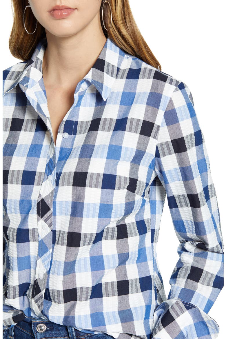 Check Seersucker Button Up Shirt, Alternate, color, BLUE MULTI CHECK