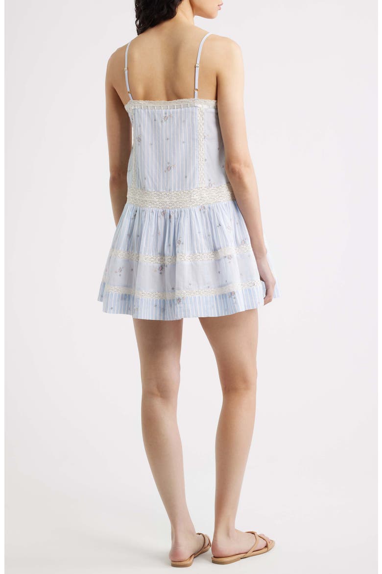 Vionett Floral Mixed Stripe Cotton Babydoll Dress, Alternate, color, SKY MIST