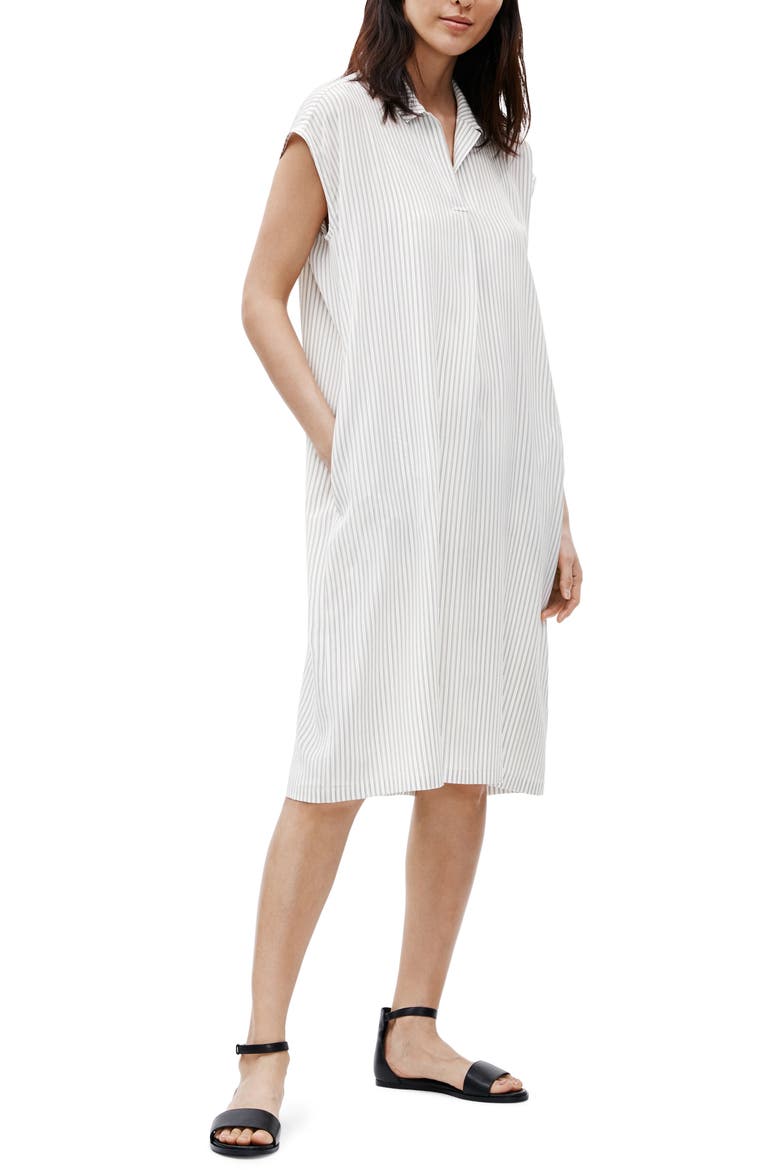 Stripe Silk Shirtdress, Main, color, IVORY/ BLACK
