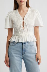 Rails Portia Smocked Ruffle Cotton Blend Crop Top