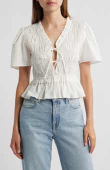 Rails Portia Smocked Ruffle Cotton Blend Crop Top