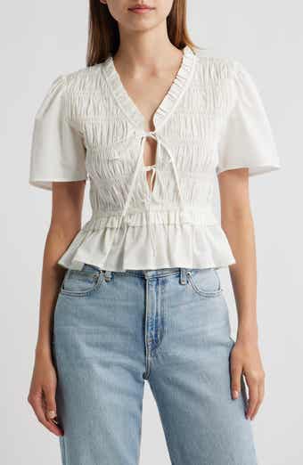 Rails Portia Smocked Ruffle Cotton Blend Crop Top