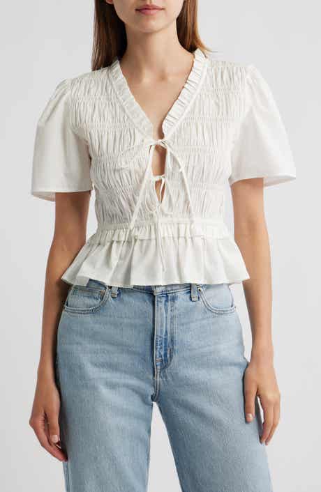 Rails Portia Smocked Ruffle Cotton Blend Crop Top