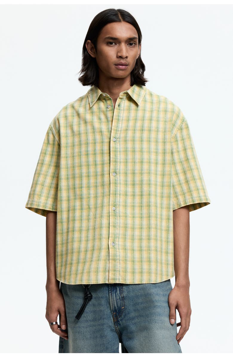 H&M Regular Fit Short-sleeved Shirt, Alternate, color, Light Green/Checked