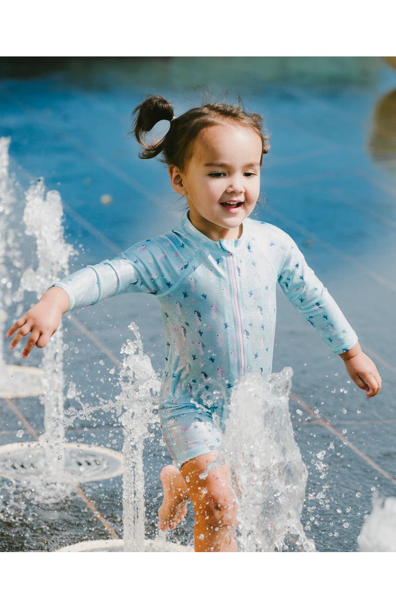 Deux par Deux One-Piece Long Sleeve Seahorse Rashguard, Alternate, color, Blue Seahorse Print