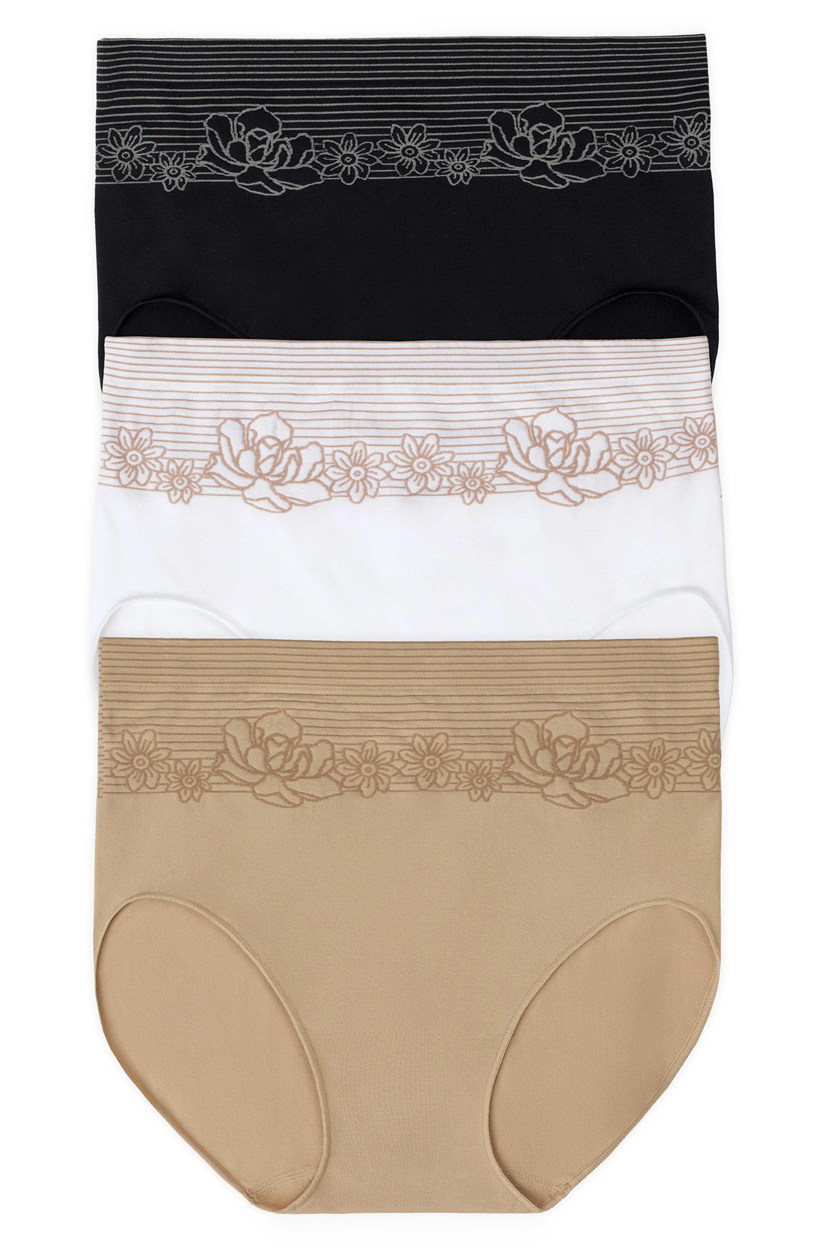 Ellen Tracy 3-Pack Floral Stripe Assorted High Leg Seamless Briefs