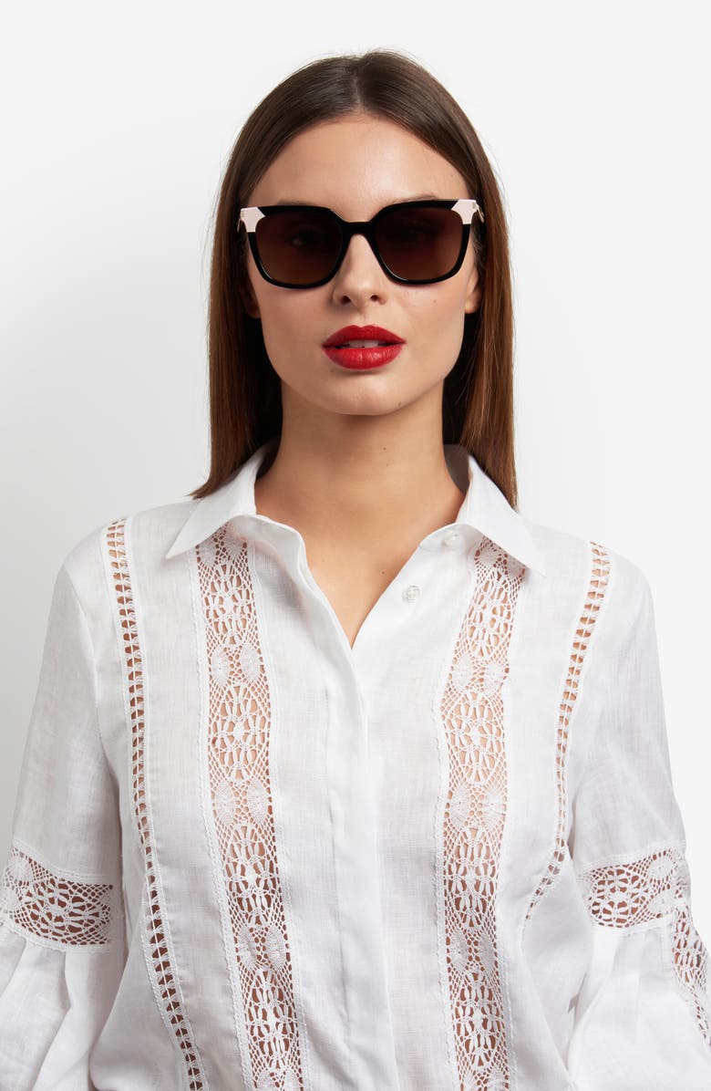 Carolina Herrera 53mm Rectangular Sunglasses, Alternate, color, Black/ Brown Sf