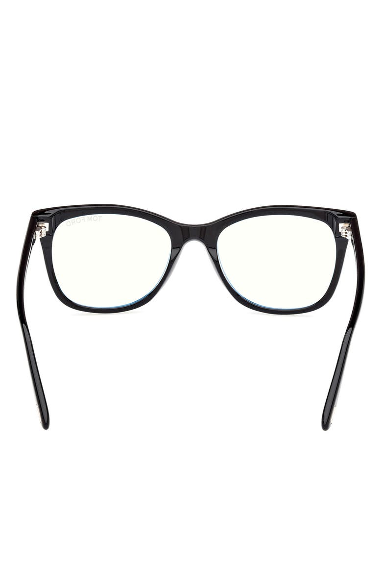 TOM FORD 52mm Square Blue Light Blocking Glasses, Alternate, color, Black Eco / T Logo