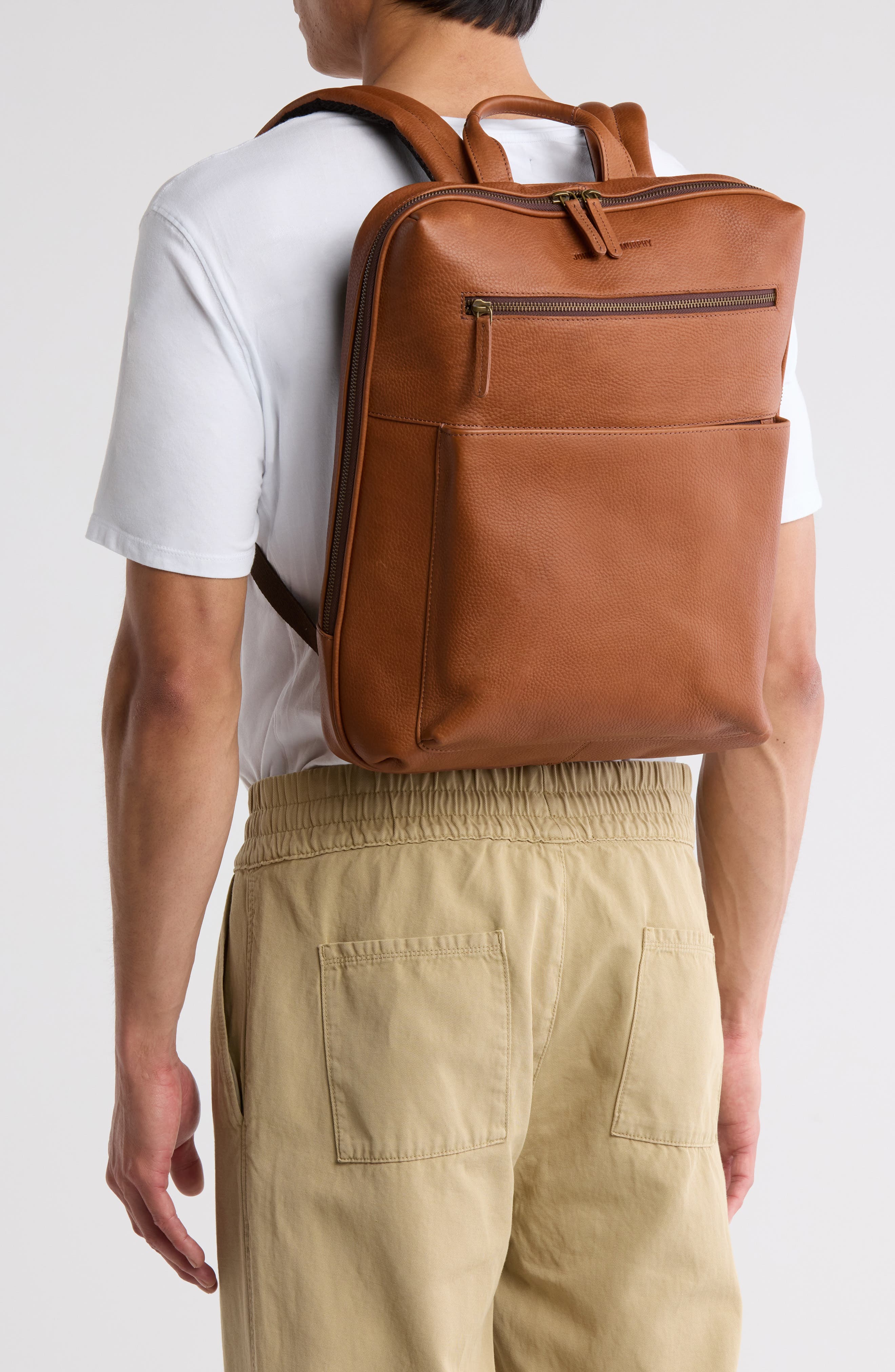 Johnston & Murphy Pebbled Leather Slim Commuter Backpack, Alternate, color, 