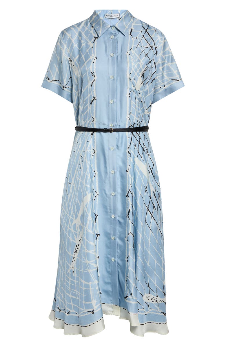 Altuzarra Kiera Fishnet Print Belted Silk Shirtdress, Main, color, Vapor Fishnet