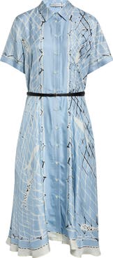 Altuzarra Kiera Fishnet Print Belted Silk Shirtdress