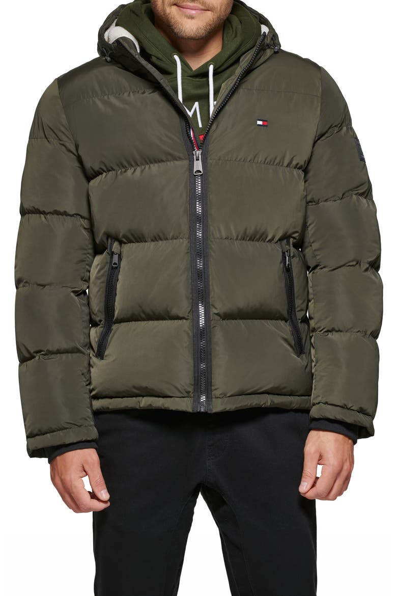 Hooded Puffer Jacket, Main, color, OLIVE