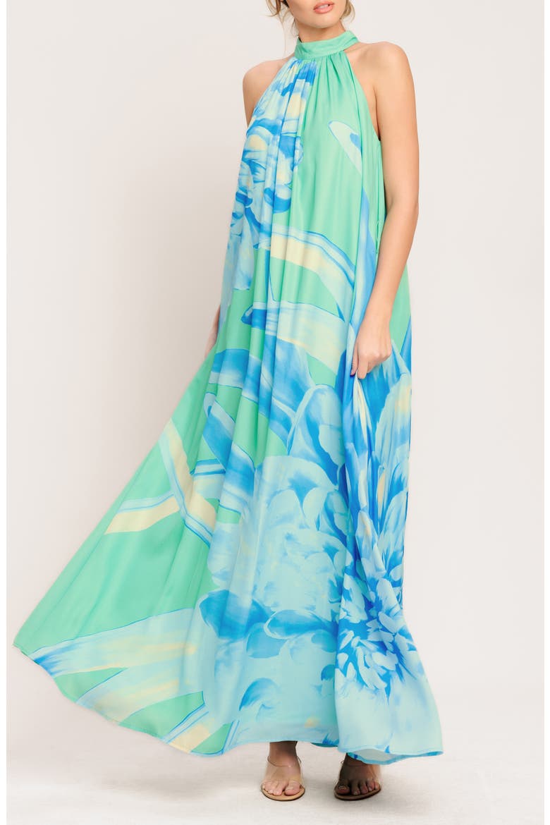 Print Maxi Dress, Alternate, color, MINT/ BLUE