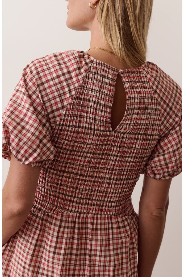 Gigi Smocked Midi Dress, Alternate, color, AUTUMN CHECK