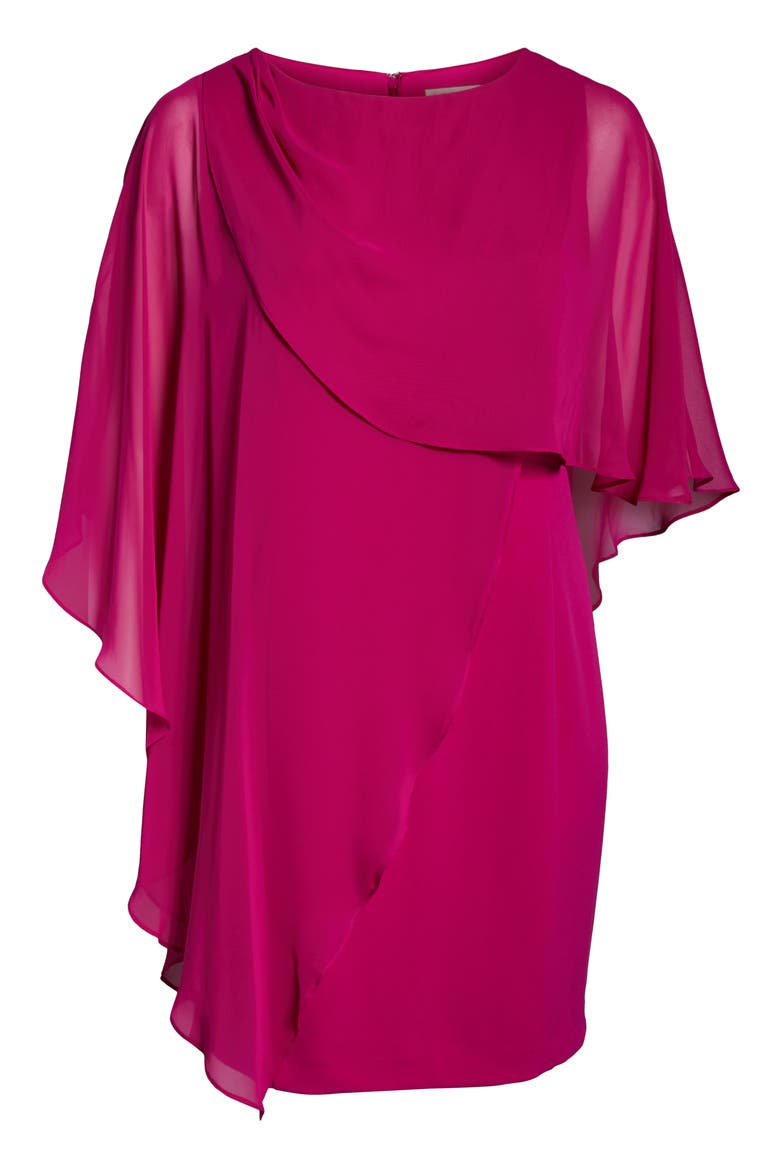 Chiffon Cape Cocktail Dress, Alternate, color, MAGENTA