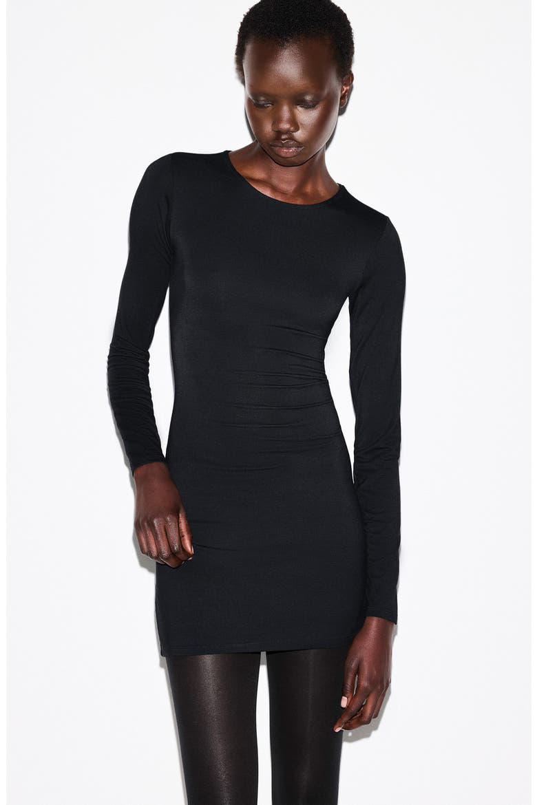 Smooth Layers Crewneck Long Sleeve Minidress, Alternate, color, OBSIDIAN