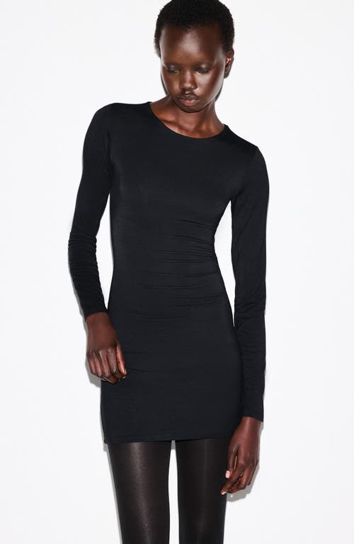 Skims Smooth Layers Crewneck Long Sleeve Minidress In Black