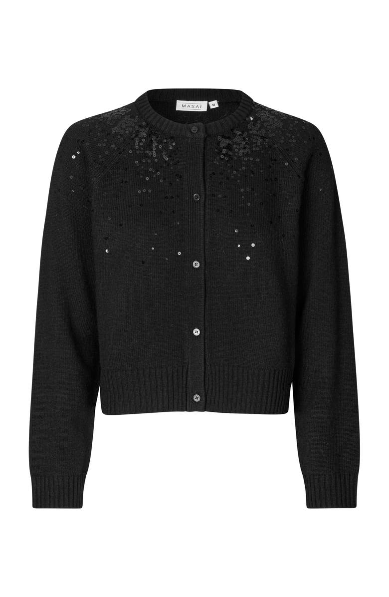 Masai Copenhagen Malitana Sequined Button Front Cardigan, Alternate, color, Black