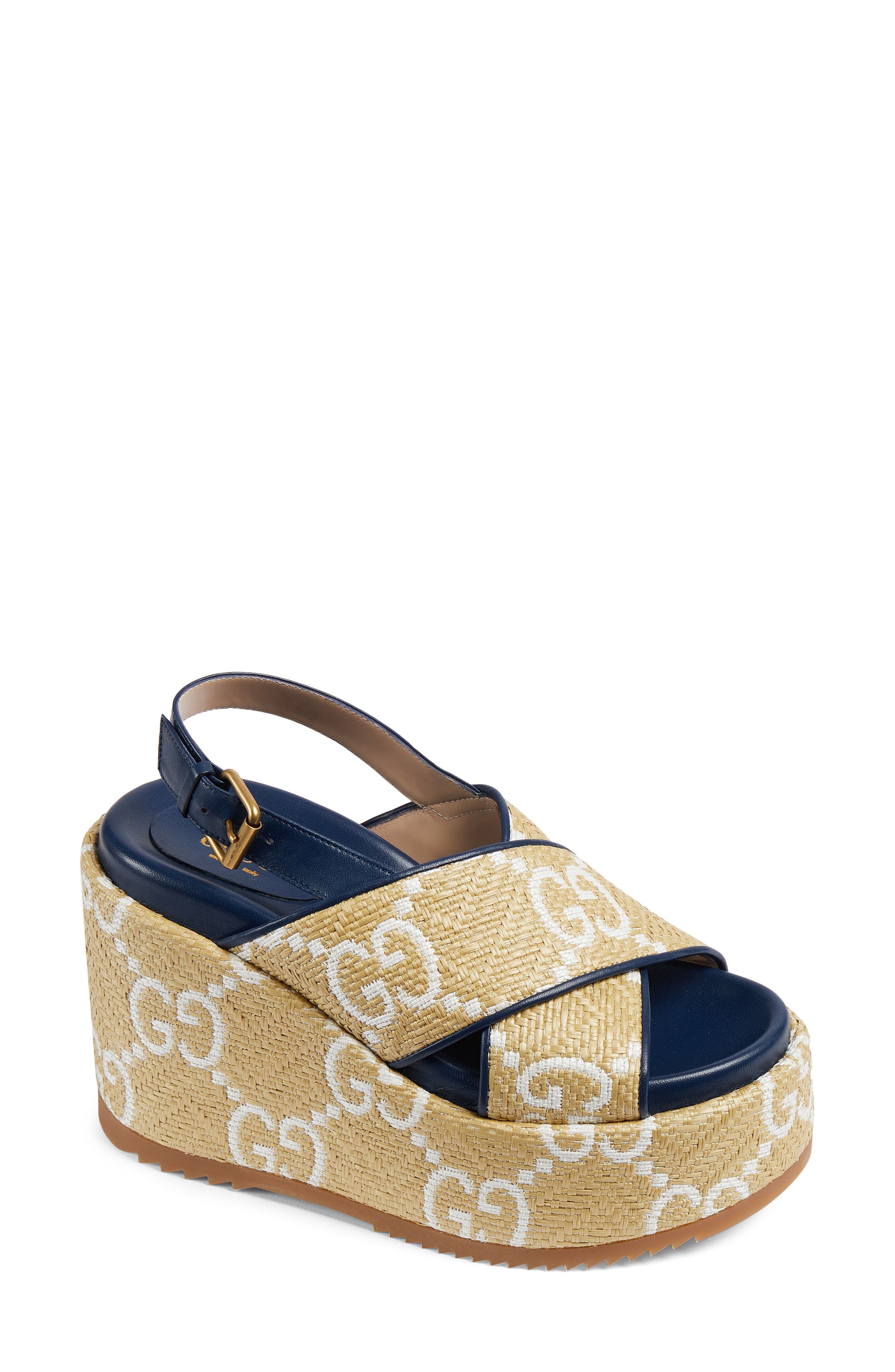Gucci Angelina GG Logo Platform Wedge Sandal, Main, color, 
