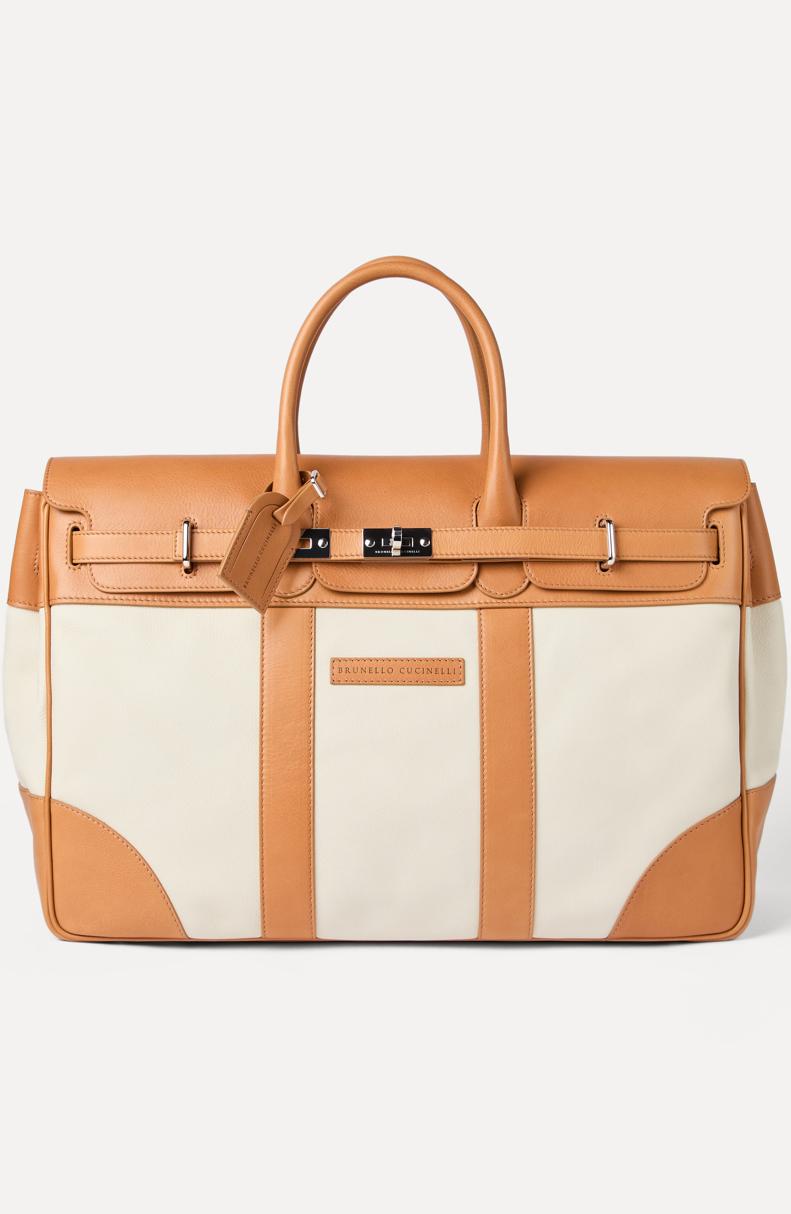 Brunello Cucinelli Calfskin and cowhide bag, Alternate, color, Ivory