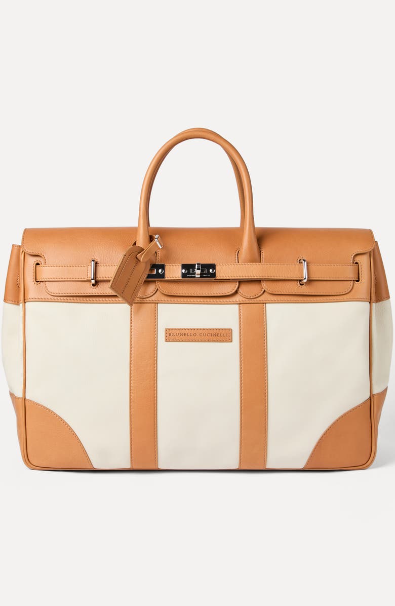 Brunello Cucinelli Calfskin and cowhide bag, Alternate, color, Ivory