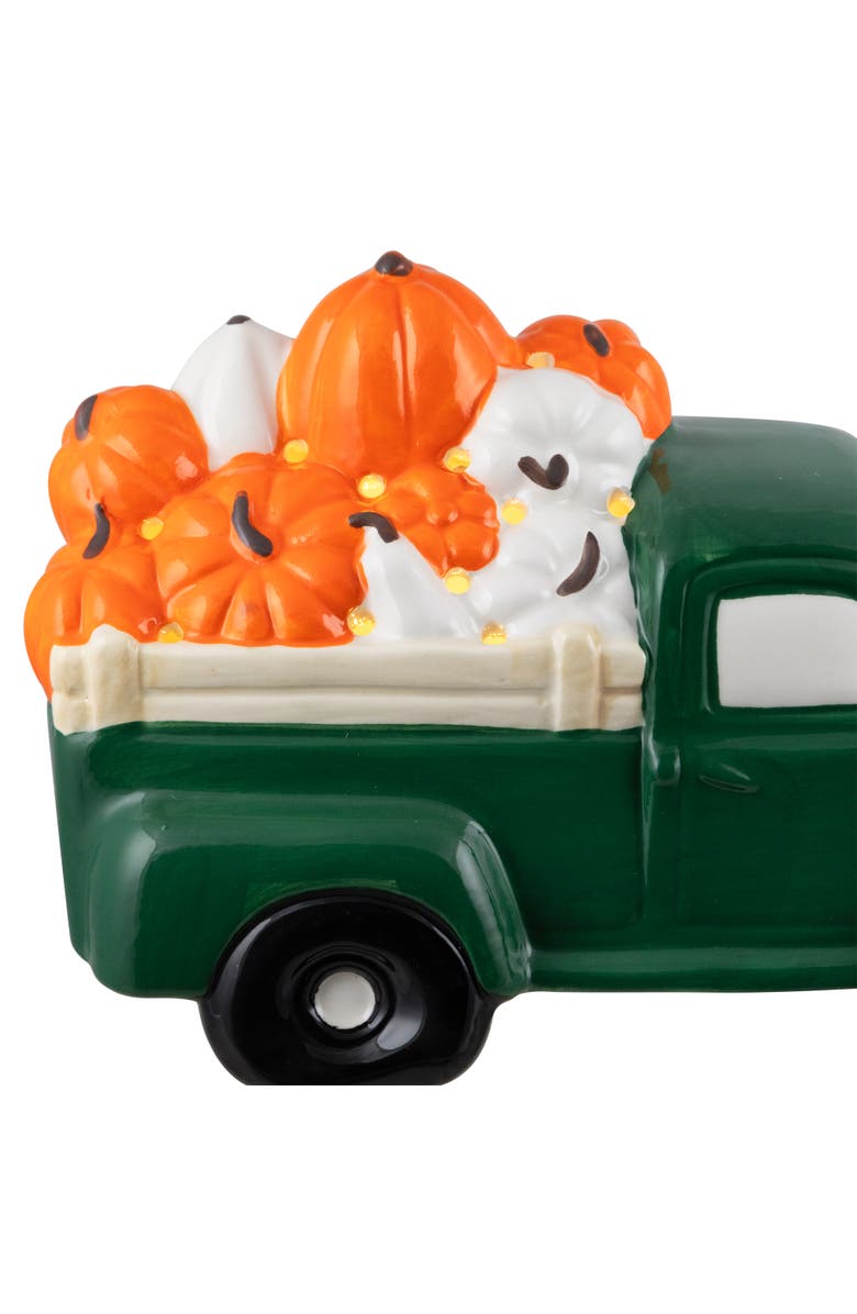 Northlight LED Lighted Pumpkin Hauling Vintage Truck Ceramic Fall Harvest Figure - 9.5", Alternate, color, Green