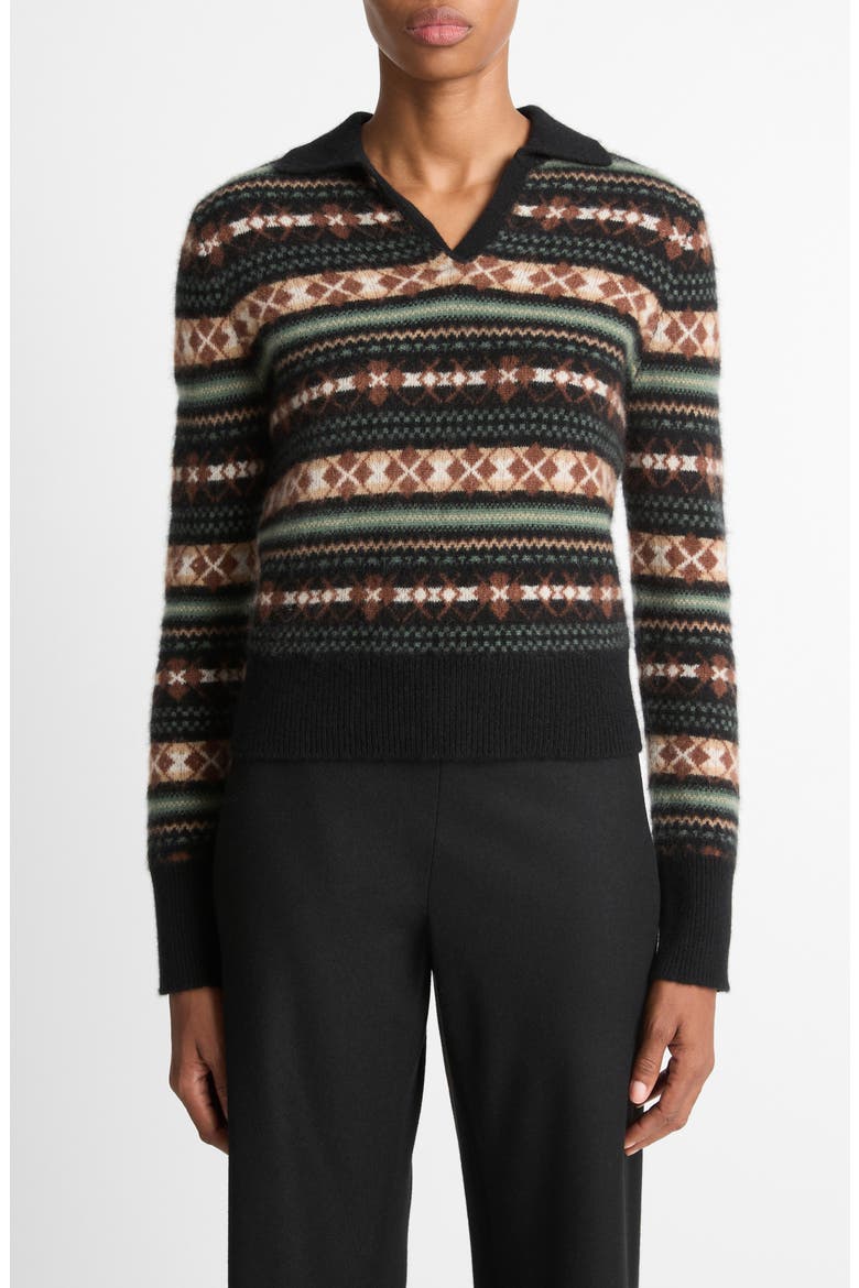 Fair Isle Cashmere Polo Sweater, Main, color, CACAO/MALACHITE COMB