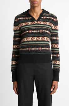 Vince Fair Isle Cashmere Polo Sweater