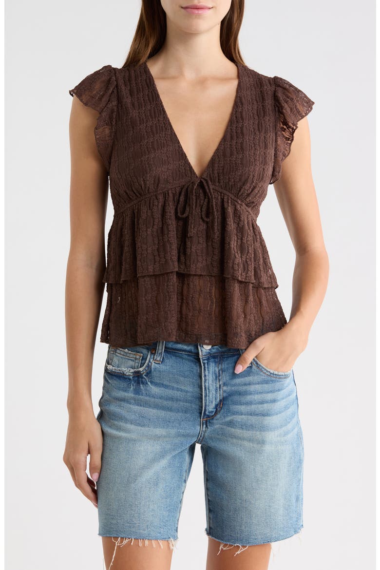 Flutter Sleeve Lace Babydoll Top, Main, color, CHESTNUT BROWN