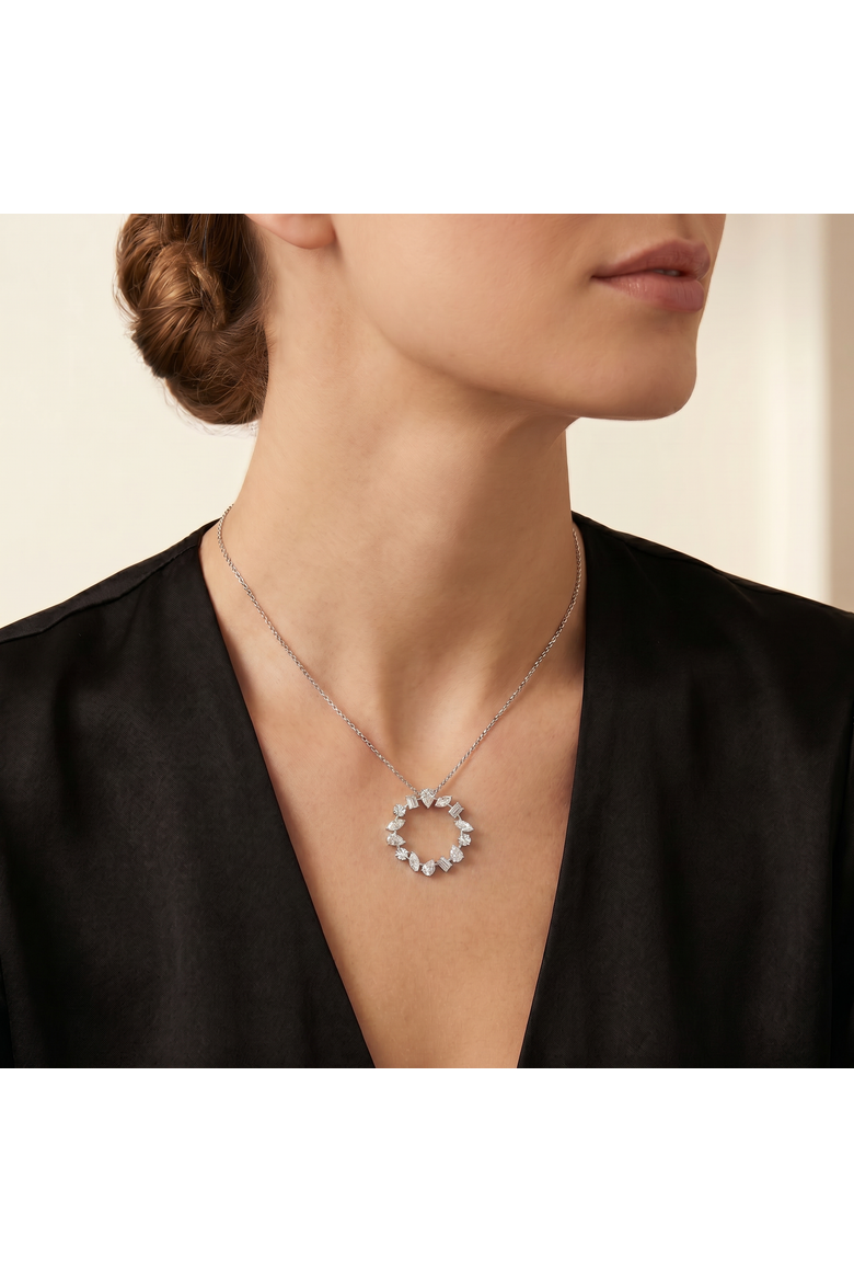 3Ct Multi Shape Ferra Diamond Circle Pendant 14k Gold Necklace 18", Alternate, color, 14k White Gold