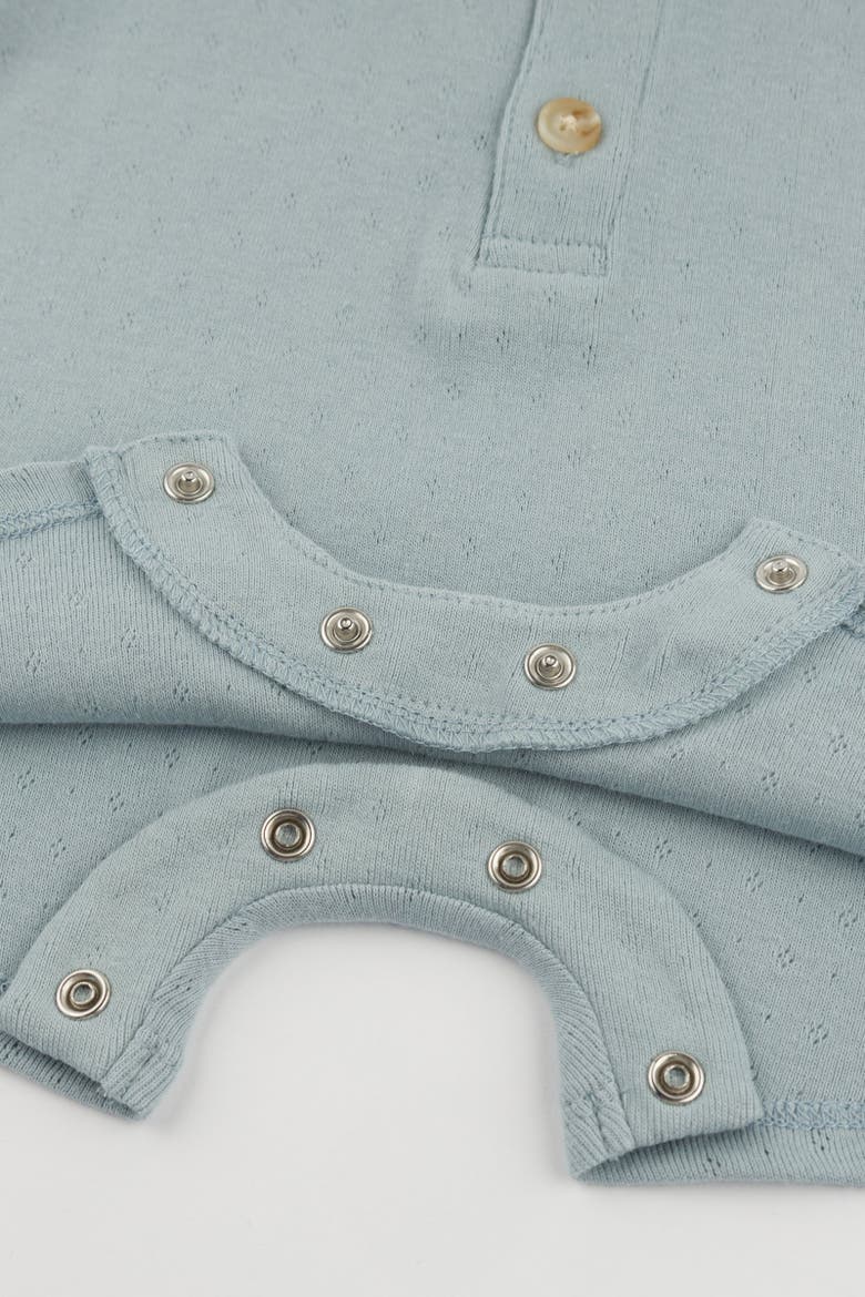 Twinkle Pointelle Raw Edge Short Button Romper, Alternate, color, Sky Blue