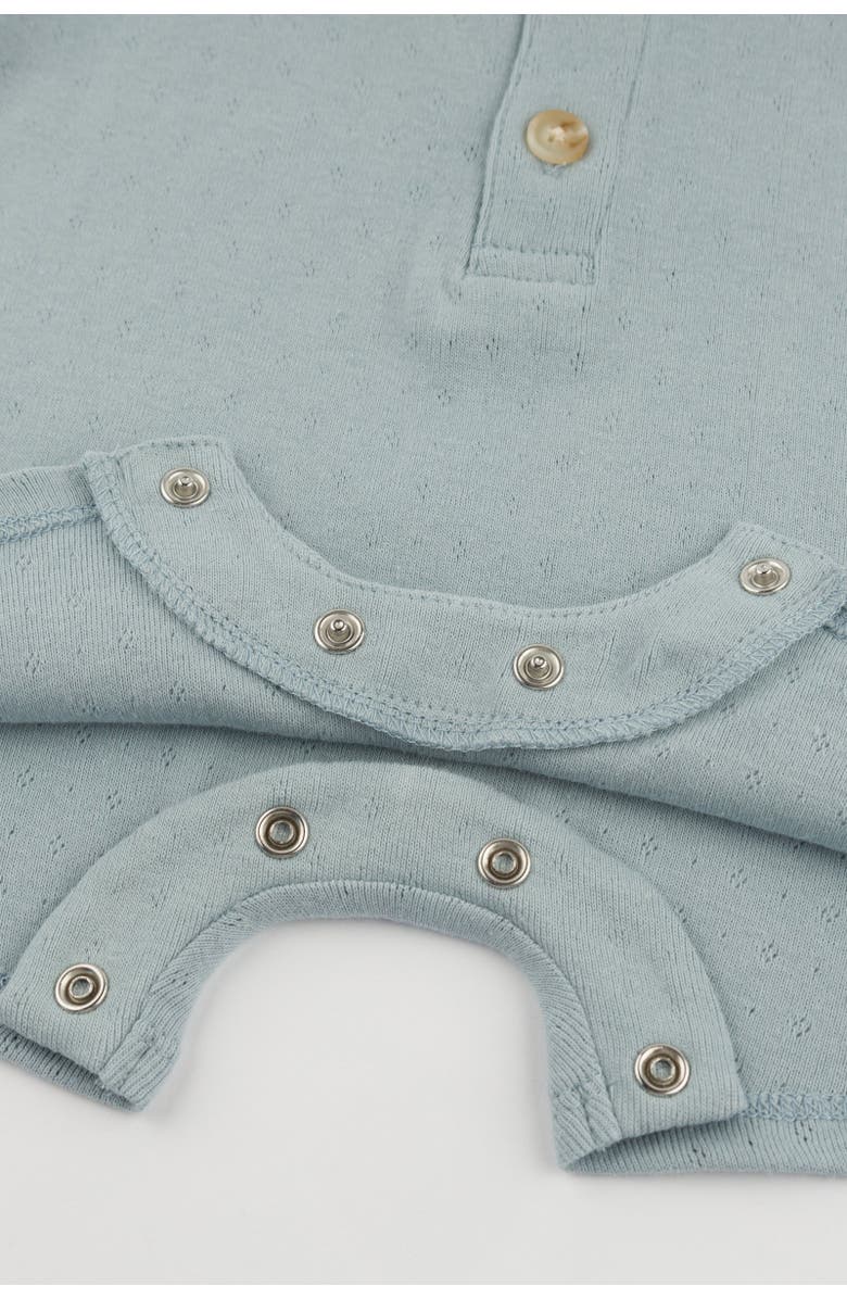 oh baby! Twinkle Pointelle Raw Edge Short Button Romper, Alternate, color, Sky Blue