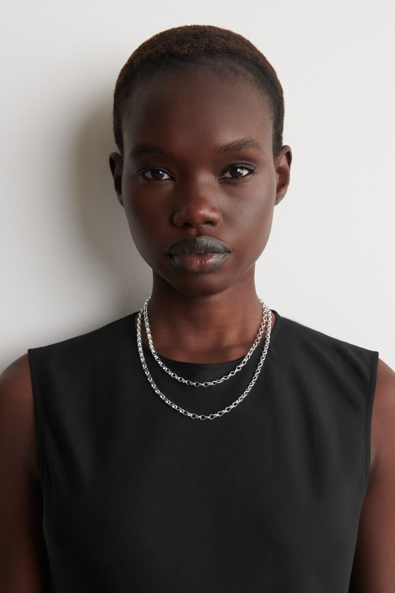 Teardrop-link Long Chain Necklace, Alternate, color, SILVER