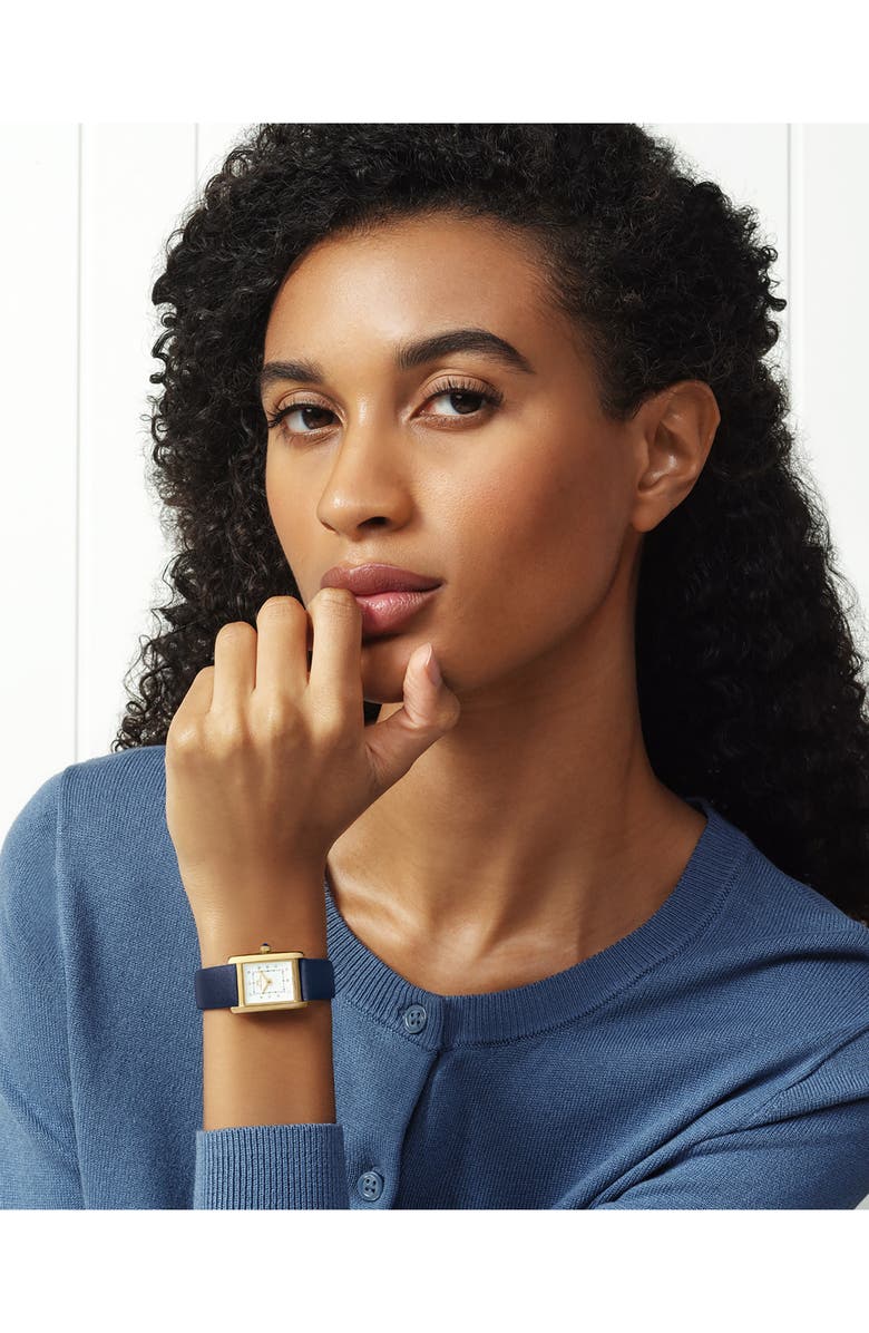 PORSAMO BLEU Karolina Diamond Leather Strap Watch, 21.5mm x 30mm - 0.06 ctw, Alternate, color, Gold-Blue