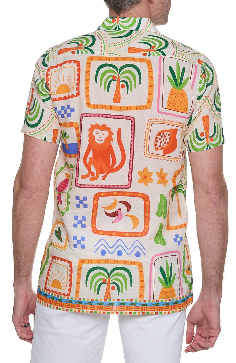 RANEES Printed Linen & Cotton Shirt, Alternate, color, Green Multi