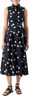 Akris punto Polka Dot Cotton Poplin Faux Wrap Shirtdress