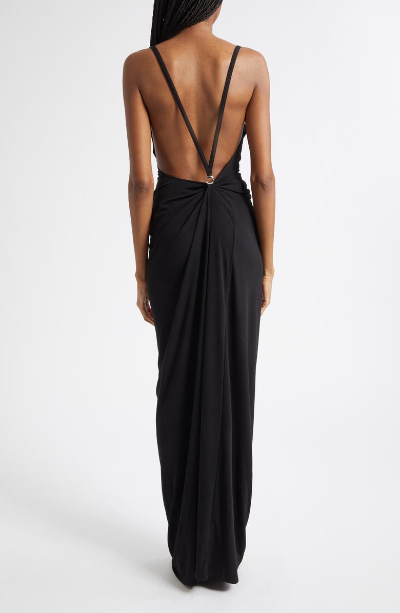 Coperni Logo Clasp Ruched Jersey Dress, Alternate, color, Black