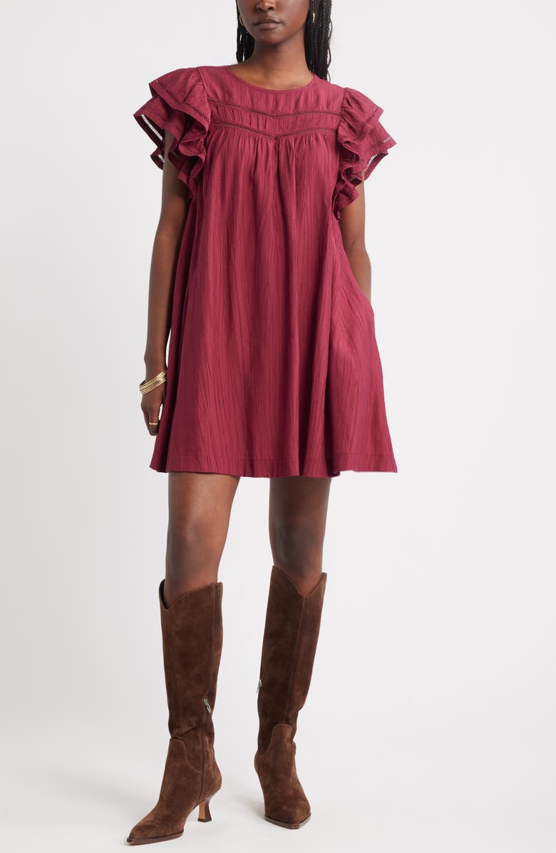 Treasure & Bond Double Ruffle Shift Dress, Main, color, Burgundy Rhode