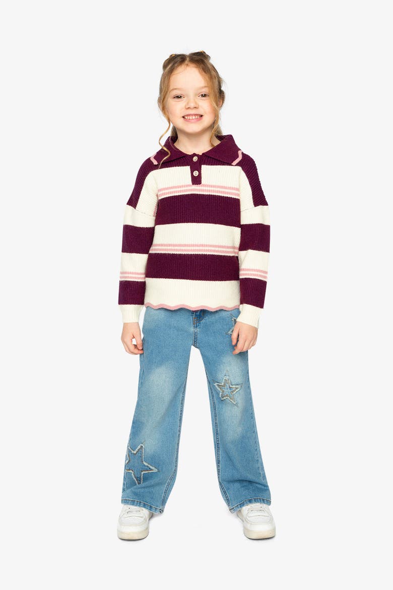 Scalloped Collar Striped Long Sleeve Sweater, Alternate, color, Red and White Stripes