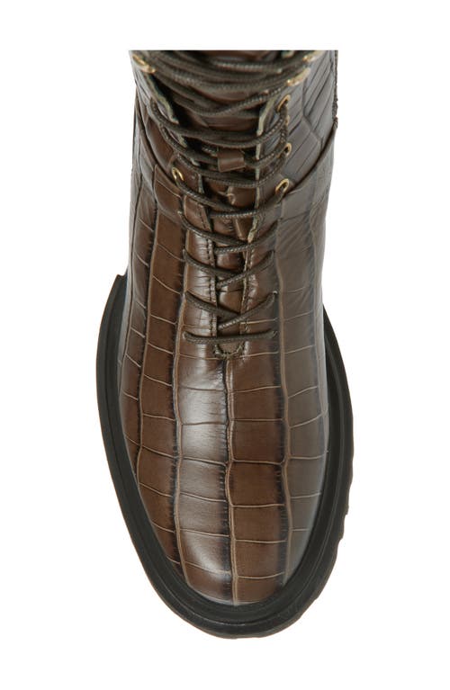 Allsaints Maren Croc Embossed Combat Boot In Brown