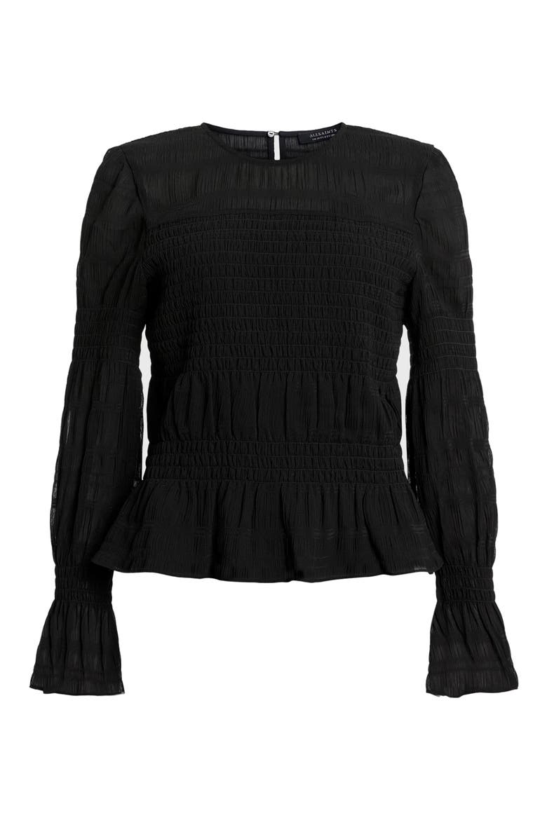 Pamela Smocked Ruffle Top, Alternate, color, BLACK