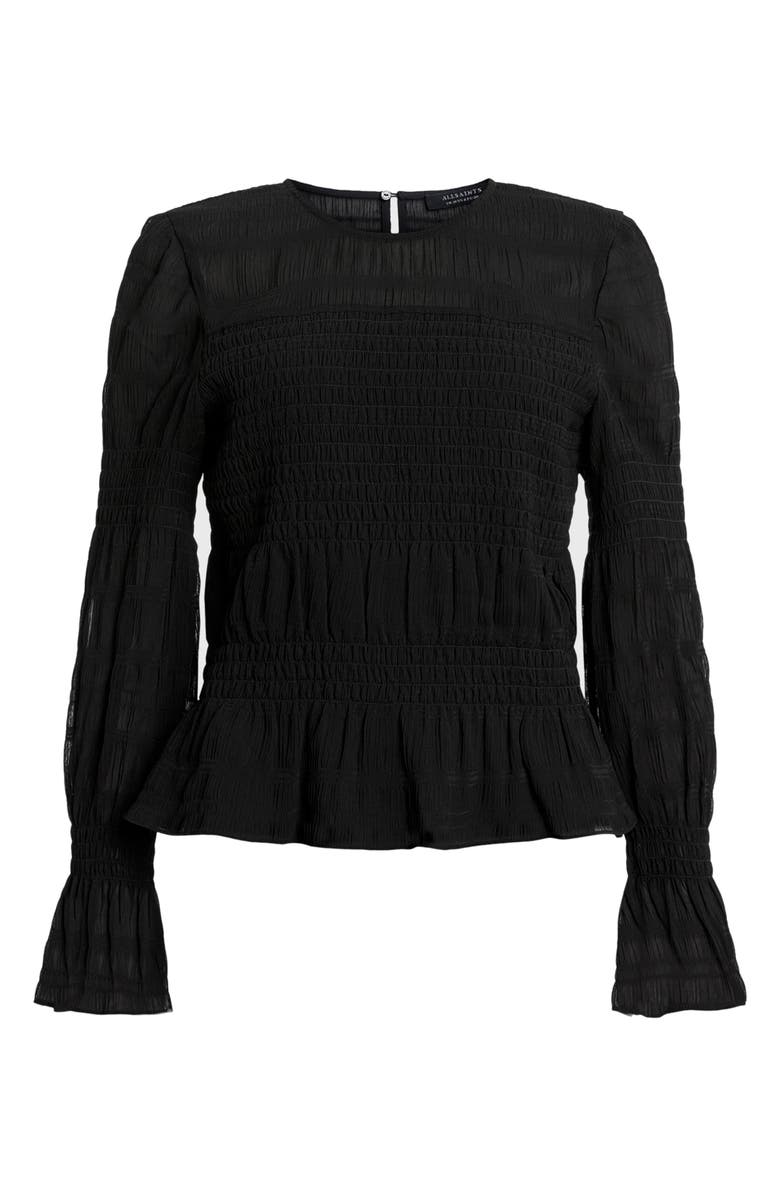 AllSaints Pamela Smocked Ruffle Top, Alternate, color, 