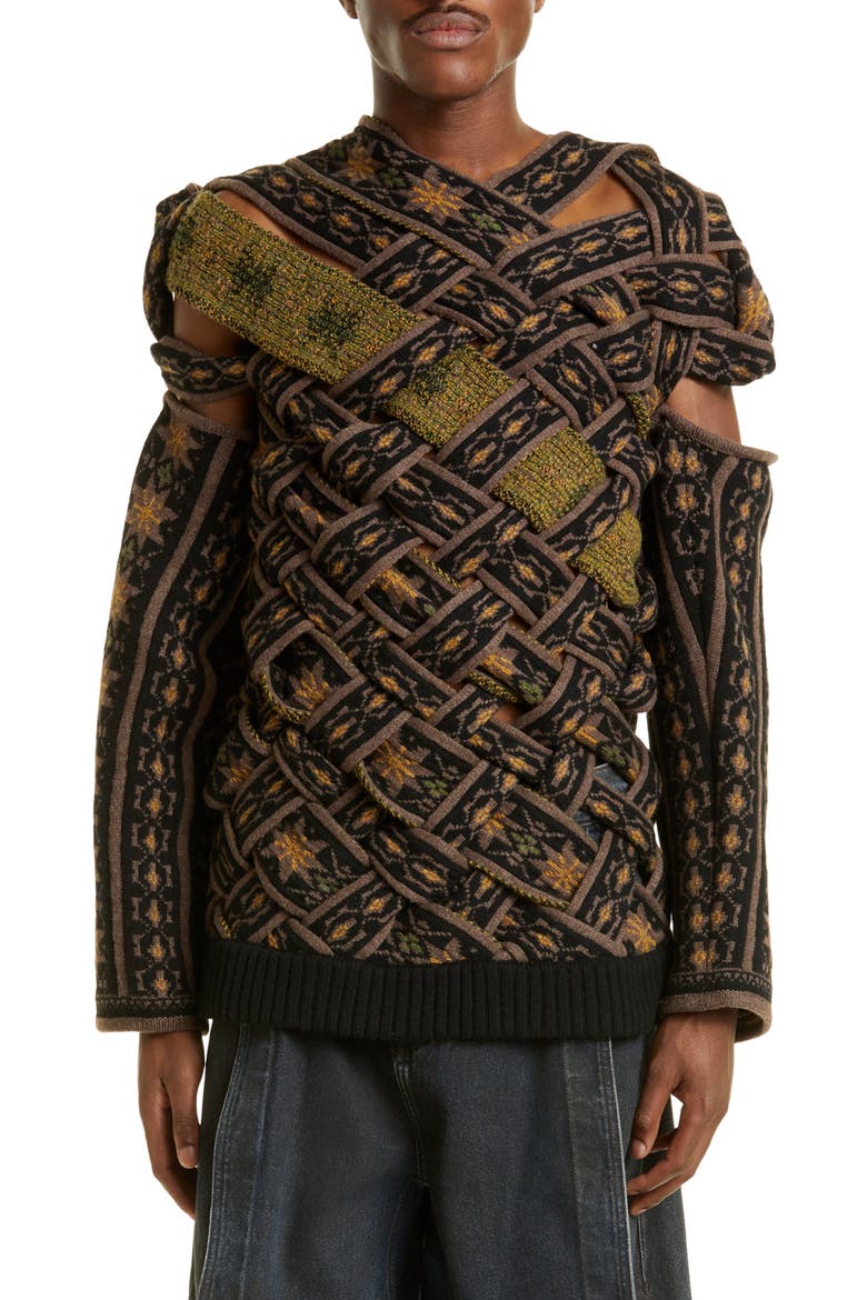 Braided Norwegian Sweater, Main, color, BROWN