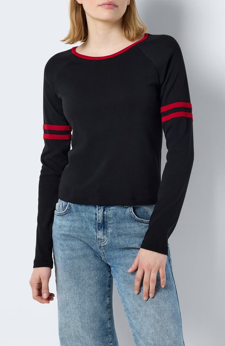 Noisy may Kimana Stripe Raglan Sleeve Organic Cotton Top, Main, color,