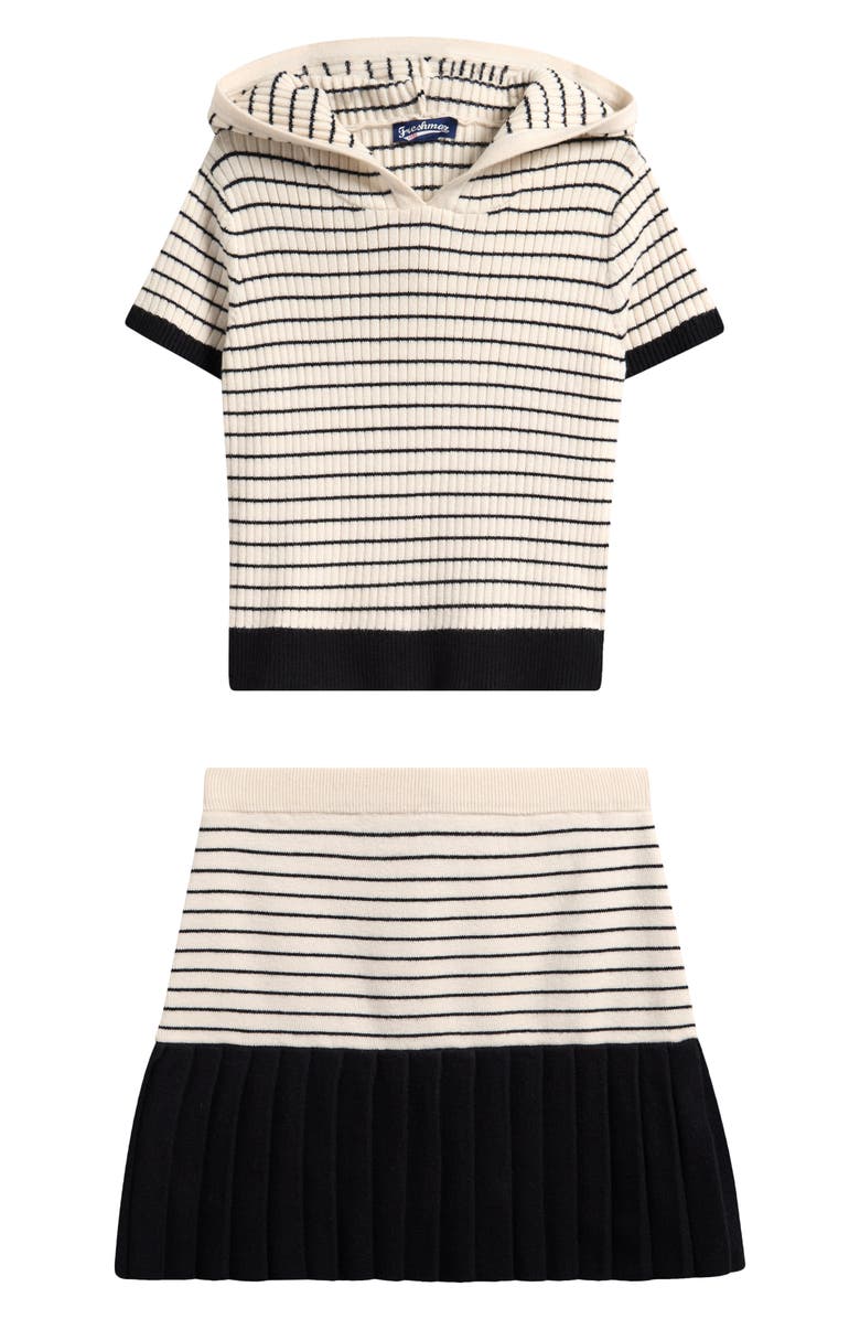 Freshman Kids' Stripe Two-Piece Hooded Sweater & Skirt Set, Main, color, Ivory Black Stripe