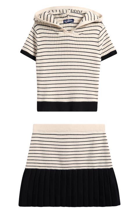 Kids' Stripe Two-Piece Hooded Sweater & Skirt Set (Big Kid)
