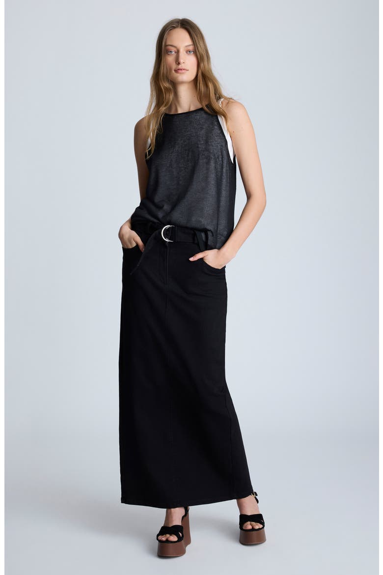 Belted Denim Maxi Skirt, Alternate, color, NIK WASH